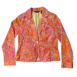 VINTAGE Sequins Retro Psychedelic Floral Print Blazer Jacket Sz Large